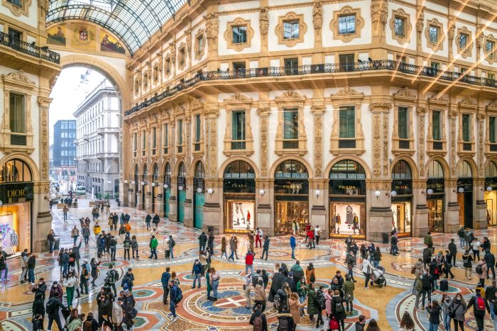 Explore the luxury boutiques of Galleria Vittorio Emanuele II in Milan, Italy’s fashion capital