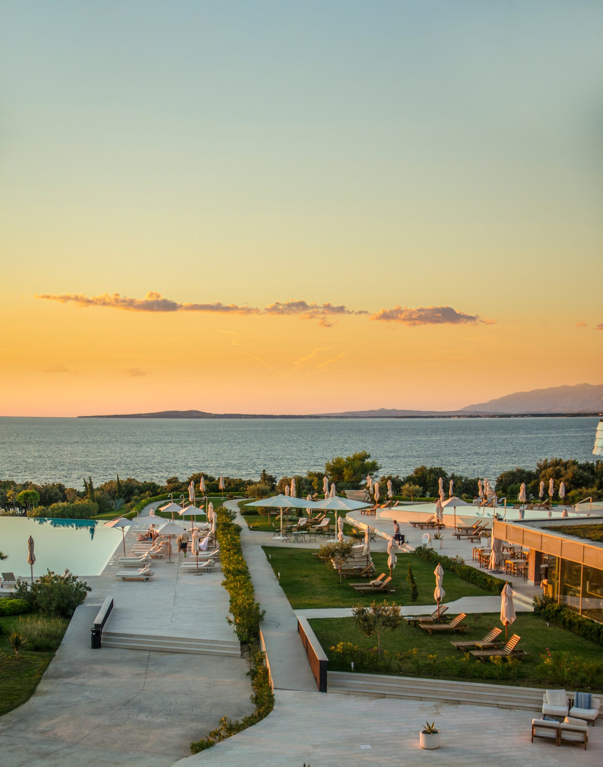 Panoramic view of Zadar, Croatia with red-roofed houses and the Adriatic Sea in the background