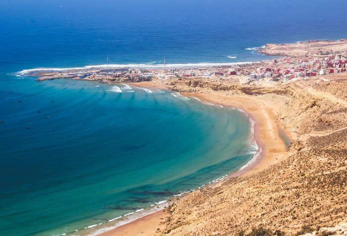 Stunning sea view from Agadir, showcasing the sparkling Atlantic coastline and tranquil waters